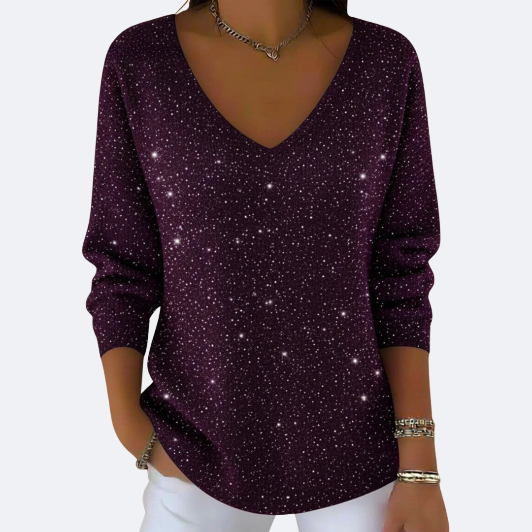 GIULIA - Sweater Elegante Cuello V con Brillo