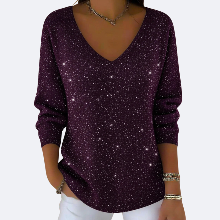 GIULIA - Sweater Elegante Cuello V con Brillo