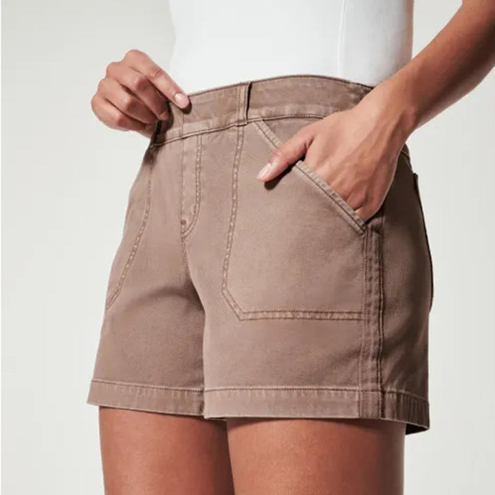 Pantalón Corto Rosa de Rayas Finas en Lino