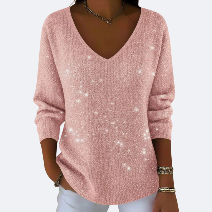 GIULIA - Sweater Elegante Cuello V con Brillo