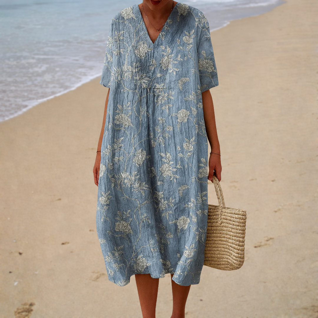 Ropa de Verano Violeta — cuello en V, estampado floral