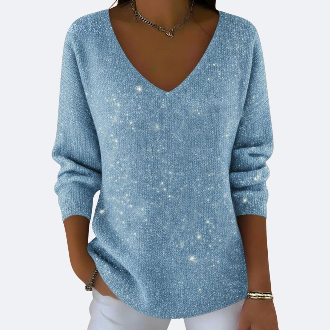 GIULIA - Sweater Elegante Cuello V con Brillo