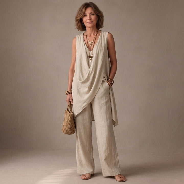 Ginevra | Conjunto Drapeado con Pantalón de Pierna Ancha