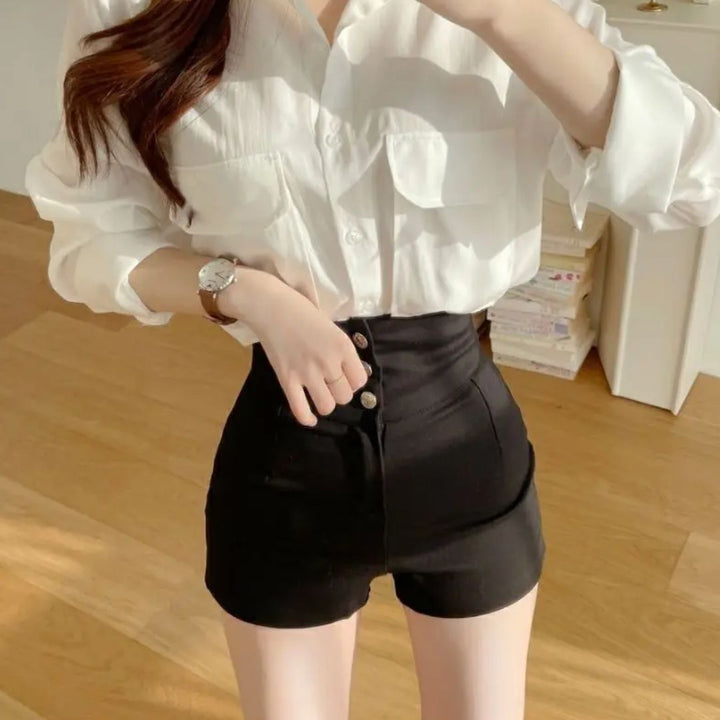 Pantalón Corto Crudo con Doble Botón