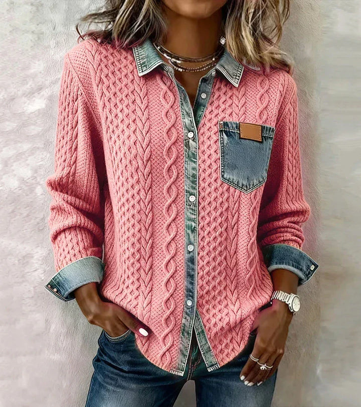 AMBRA - Sweater Estilo Patchwork con Detalles Denim