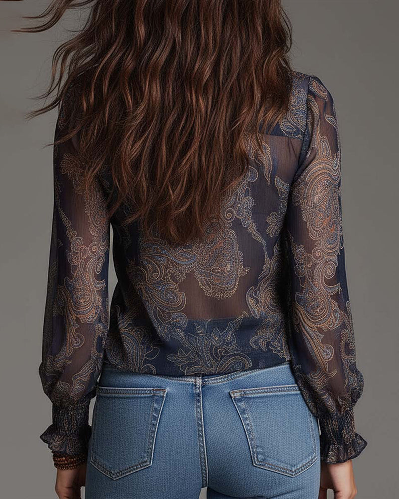 Blusa Demi-Zip Volante Retro